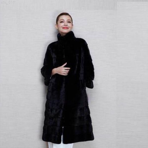 Winter Black Coat Long Windbreaker de peles quente casaco de inverno sobretudo para mulheres Long Design Tops