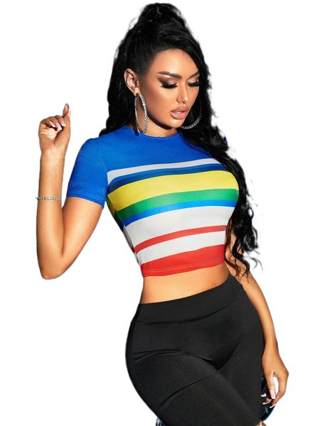 

sxy striped print s.lim tee o0bs#, White