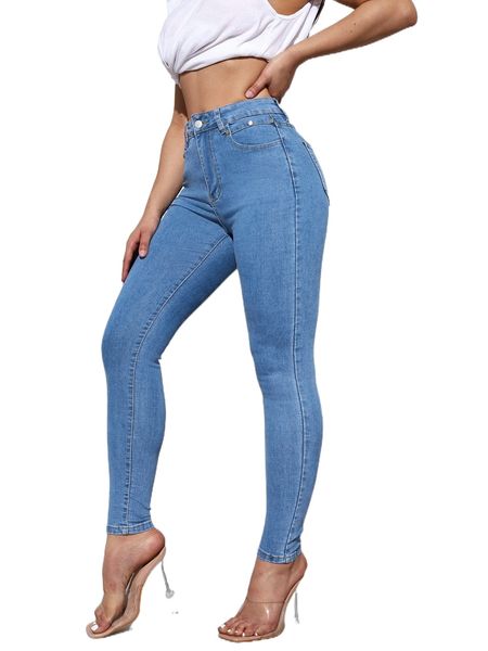 

high waisted zip up skinny jeans s2nf#, Blue