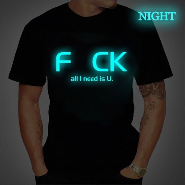 

all i need is u t shirt funny letter print luminous tshirt graphic tees short sleeve oneck plus size teeshirt 220608, Black