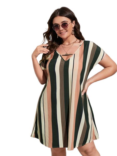 

plus striped cut out tunic dress y7nk#, Black