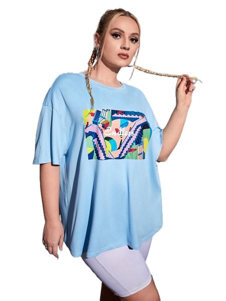 

plus geo & letter graphic drop shoulder tee v1mw#, Black