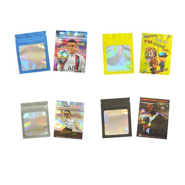 

hologram empty edibles packaging mylar bags medicated infused gummies bag w/window diaplsy 7x9cm