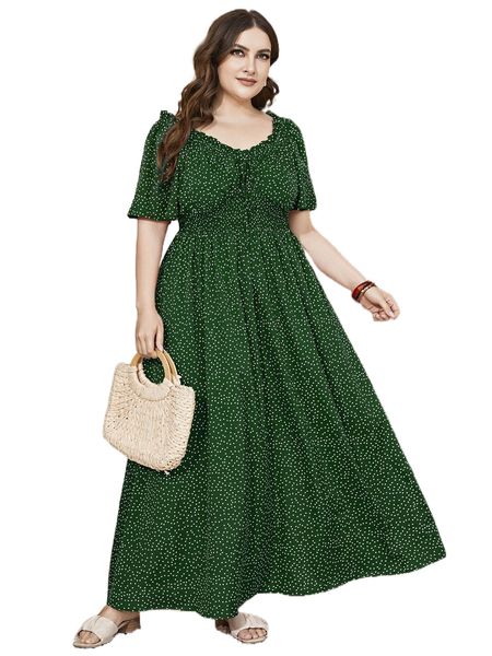 

plus polka dot tie front shirred waist maxi dress w0fa#, Black