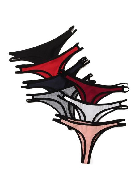 

7pack cut-out contrast binding panty h0ju#, Black;red