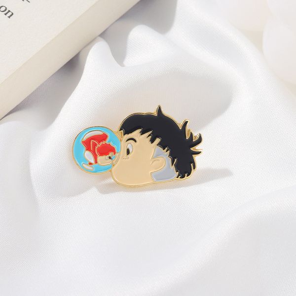 

boy and monkey kiss enamel pin brooch backpack clothes lapel jewelry gifts for friends, Gray