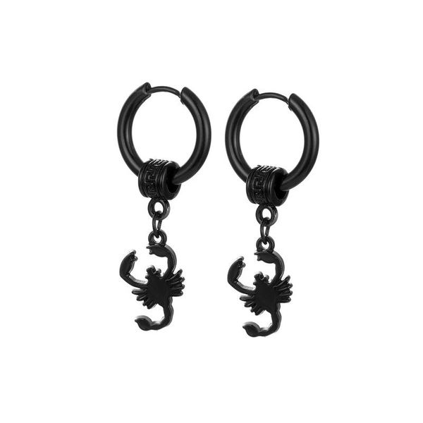 Brincos de arco de escorpião de animal preto para homens para homens para homens homens aço inoxidável Retro Gótico Jóias de ouvido Jóias Punk Earri