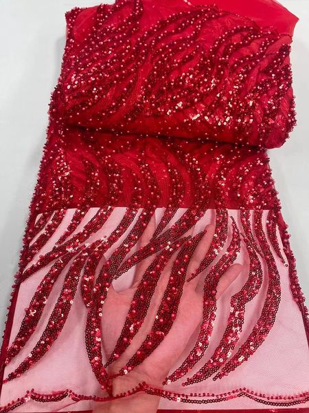 

nigerian fabric for wedding dresses embroidered african tulle lace beaded sequin french net lace y2618, Black;white
