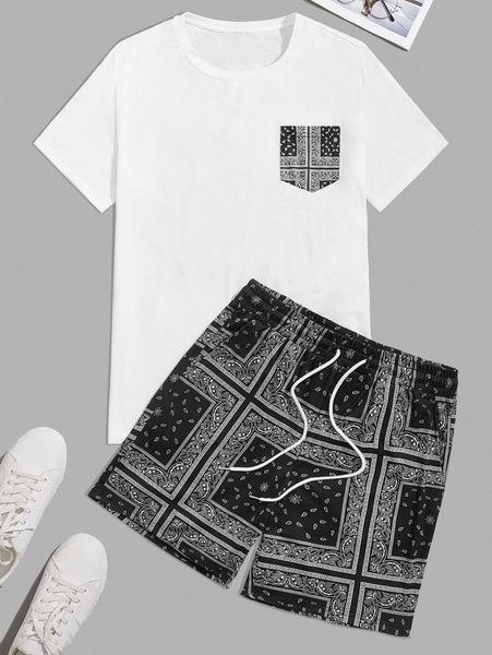 

men pocket front & scarf print shorts b4ut#, Gray