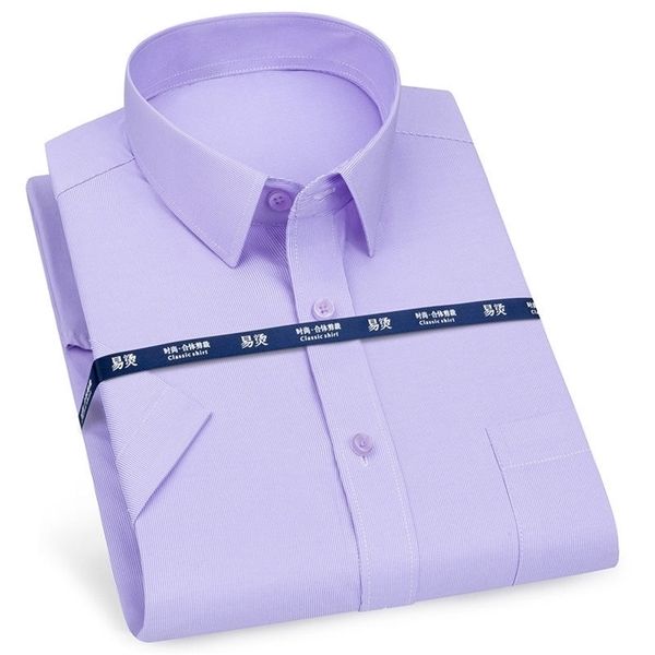 Mens negócio casual camisa de manga curta camisa clássico xadrez listrado verificado masculino vestido social camisas roxo azul 5xl mais tamanho grande 220322