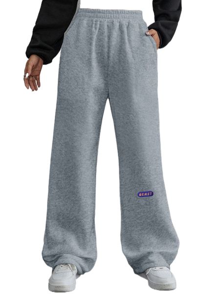 

letter patch detail elastic waist sweatpants 041o#, Black;white