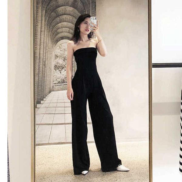 

women runway wide leg jumpsuits fashion elegant strapless long rompers jumpsuit black bodycon bodysuit 210608, Black;white