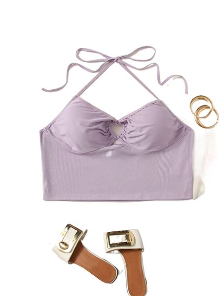 

plus cut out tie backless halter g4a5#, Black