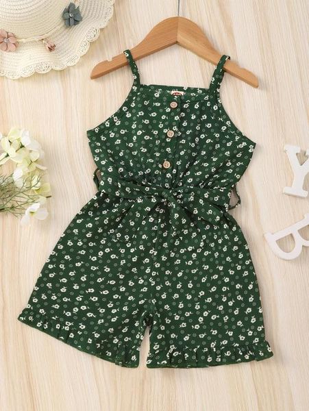 

toddler girls ditsy floral print ruffle trim belted cami romper she, Blue