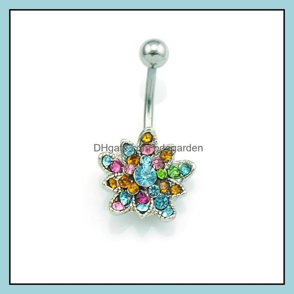

navel bell button rings body jewelry brand fashion belly 316l stainless steel barbell color rhinestone sunflowe dhqwu, Silver