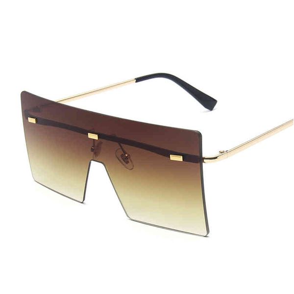 

2022 new summer luxury womens clear rimless oversized big square frame shades sun glasses fashion one-piece sunglasses, White;black