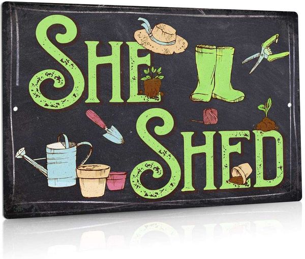 

she shed decor, farmhouse wall sign for home, kitchen, garden, women cave, gift for girlfriend, ladies, 12x8 inches aluminum