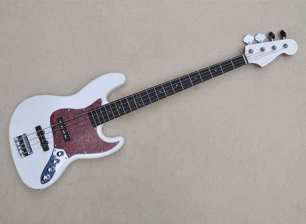 

white 4 strings electric jazz bass guitar with rosewood fingerboard
