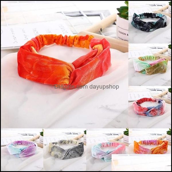 

headbands hair jewelry fashion tie-dye women headband cross knot elastic hairbands soft veet girls hairband accessories dhzug, Silver
