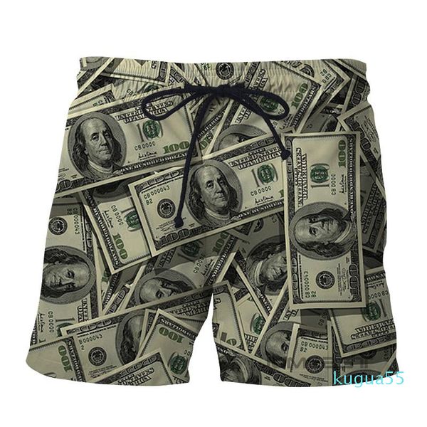 Shorts masculinos calças curtas engraçadas Dólar dinheiro 3d Imprimir impressão masculina Casual STREEWAWELA PLACA DE MAIS SPORTSWARE Sports Male calcário