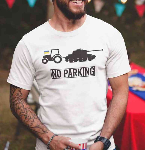 

ukraine humor ukrainian farmer steals tank no parking t-shirts short sleeve casual cotton o-ne summer men tees t220517, White;black