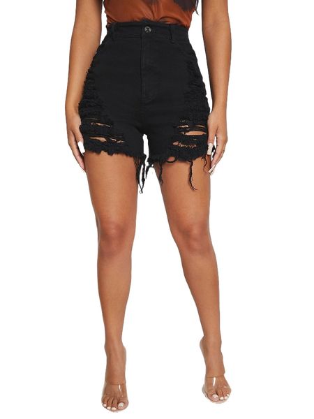 

sxy ripped raw hem denim shorts f951#, White;black