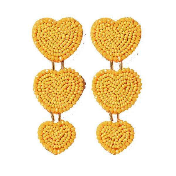 

charm bohemian travel birthday party personality fashion three peach heart bead 2022 rice summer earring gift 220707, Golden