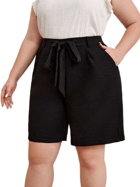 

emery rose plus plicated detail belted shorts z8yw#, Black