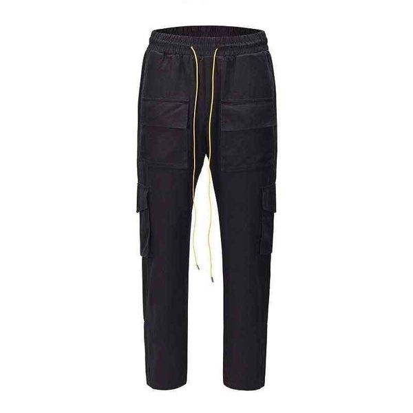

men's fashion hoodie brand jogger joggers street ins high coconut style rhude military multi pocket loose overalls hip hop casual pants, Black