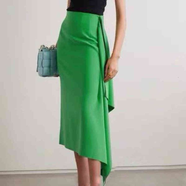 

skirts spring summer woman draped green midi skirt office lady brand arrive france paris fashion 3ren, Black