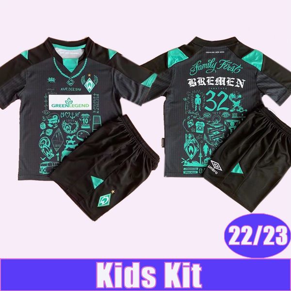 

22 23 werder bremen agu kids kit soccer jerseys fullkrug veljkovic mbom special edition football shirt short sleeve uniforms, Black