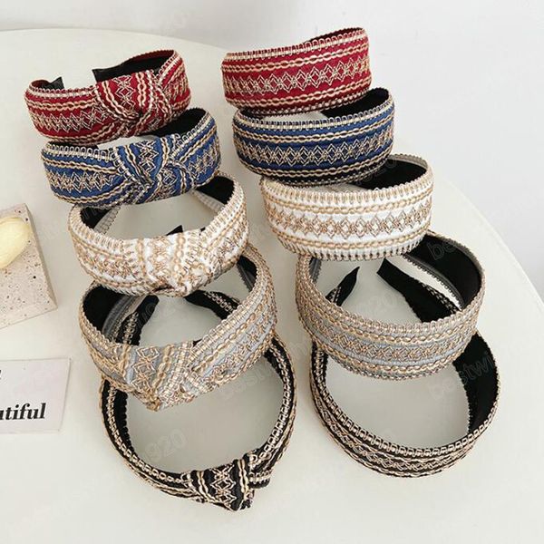 

fashion women headband center knot vintage folk-custom hairband bohemia turban wide side hair accessories, Silver