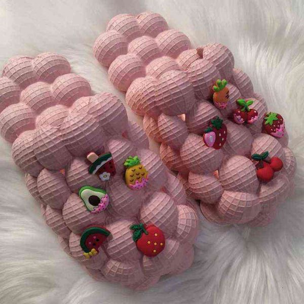

women's house massage bottom platform bubble slippers men personalized bubble slides with charms beach women bubble sandals 2022 y22061, Black
