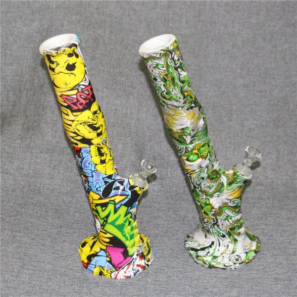 14 '' de impressão reta Bonicone Bongs Tubos de água de água portátil Tubos de tabaco portátil com vaporizador de cera de ervas secas de tigela de vidro