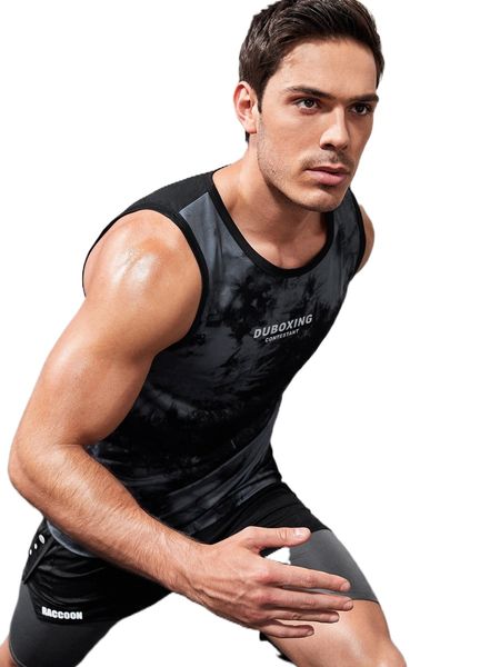 

men tie dye letter graphic contrast binding sports tank m5qt#, White;black