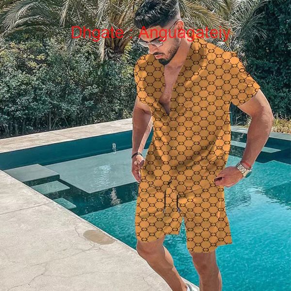 

luxury casual men's shirts men tracksuits hawaiian sets printing summer short sleeve button shirt fashion beach shorts tees streetwear, White;black