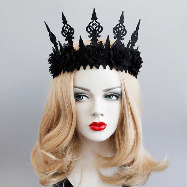 Dark Gothic Style Black Stirnband Crown Halloween Cos Make -up Masque Show Blumenstirnbänder Halloween Haarzubehör