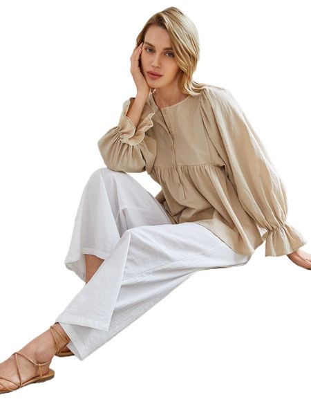 

flounce sleeve button front peplum 00qv#, White