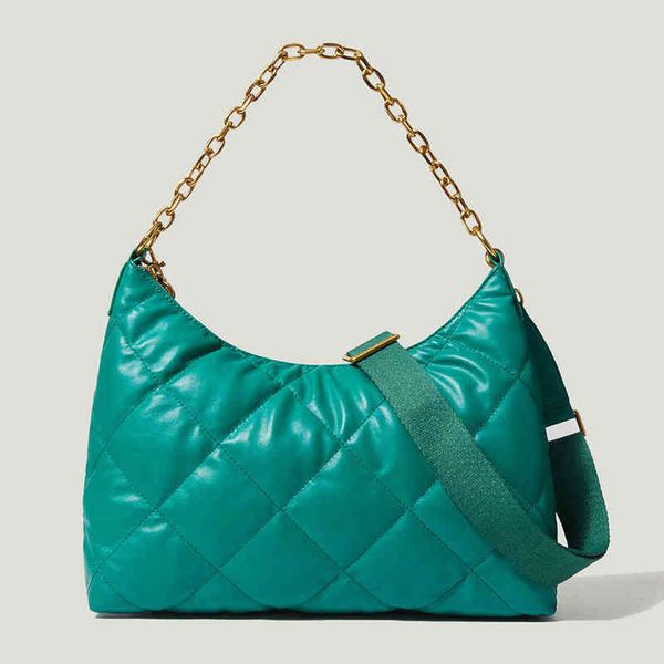 

green soft pu leather lingge underarm shoulder bags for women 2021 winter fashion chain purses and handbags lady travel totes x220331