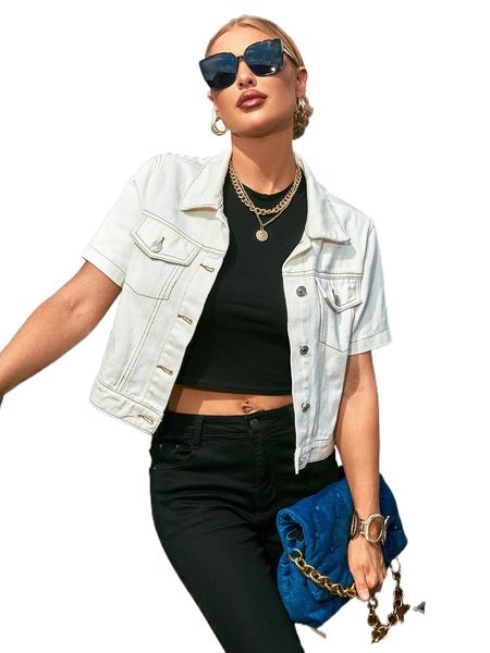 

flap pocket button front denim jacket 13jl#, Black;brown