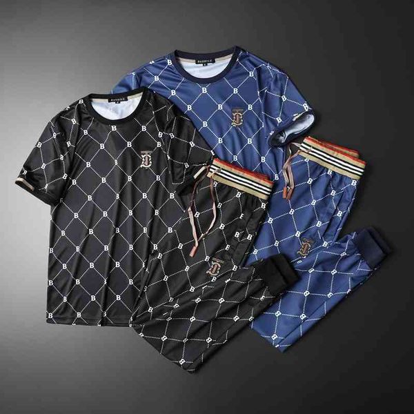 

men's sports fashion trend brand clothing 2022 summer new simple printed leisure suit panic buying low price, Gray