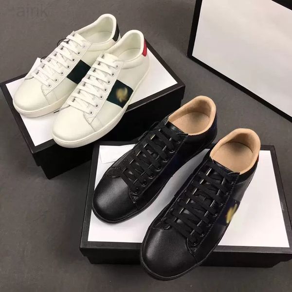 

designer ace leather sneaker crystal embroidered white shoe low-flat trainers rubber bottom snake pattern casual shoes, Black
