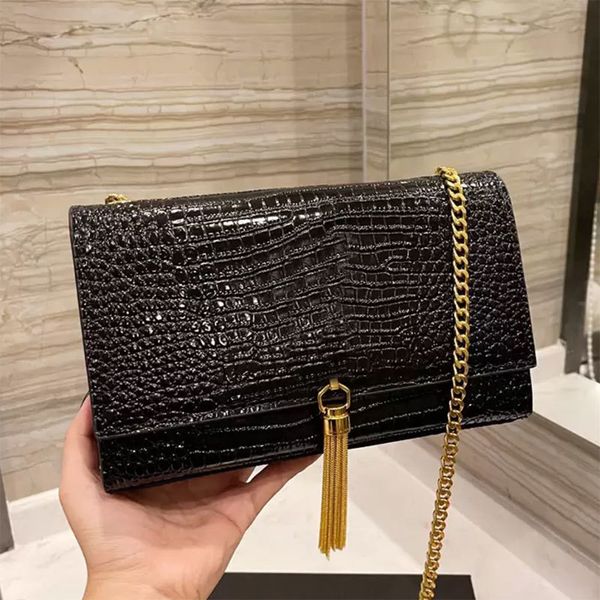 

lady flap messenger bag shoulder handbag gold tassel crossbody bags chain wallet calf leather purse