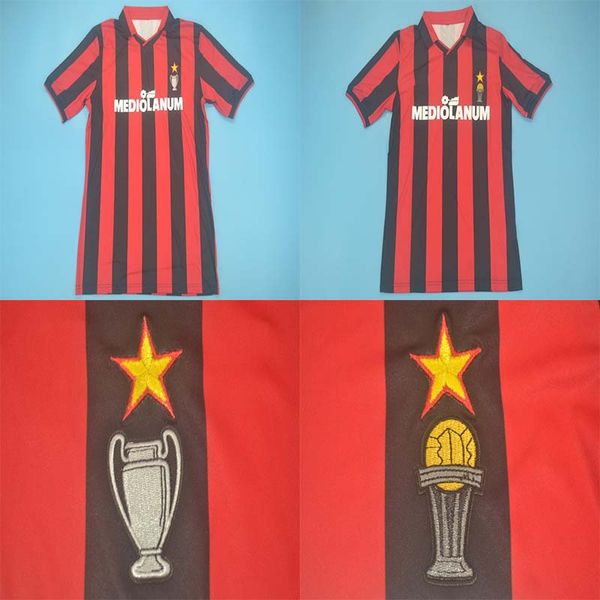 

1990 1991 retro soccer jerseys milan vintage gullit van basten maldini baresi rijkaard men jersey intercontinental cup shirt, Black;yellow