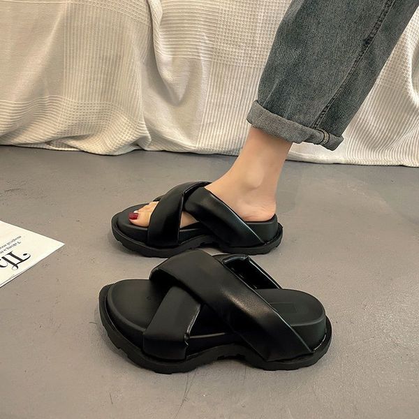 Yaz kalın taban terlik yüksek kaliteli moda yeni peri rüzgar güzel artış rahat kaymaz ayak masaj alışveriş sandalet