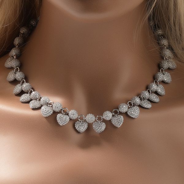 CZ Perlen Halsketten mit Herzanhänger Iced Out Bling Zirkonia Halsketten für Frauen DIY Ihr Name Modeschmuck