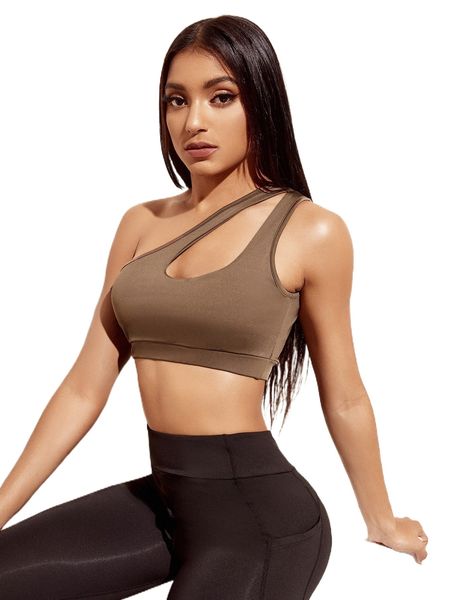 

high support one shoulder cut out sports bra r9zt#, Gray