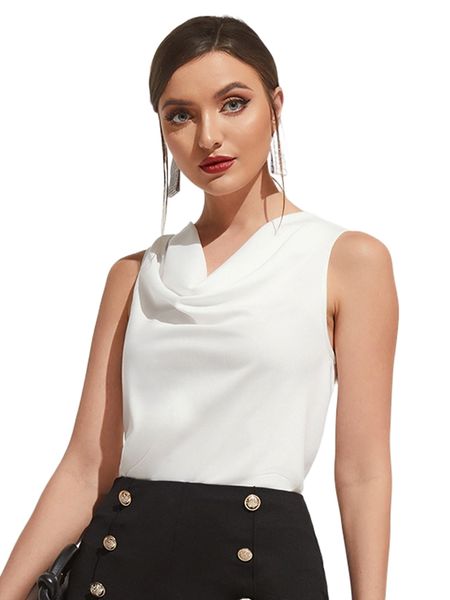 

draped collar sleeveless blouse w0nq#, White