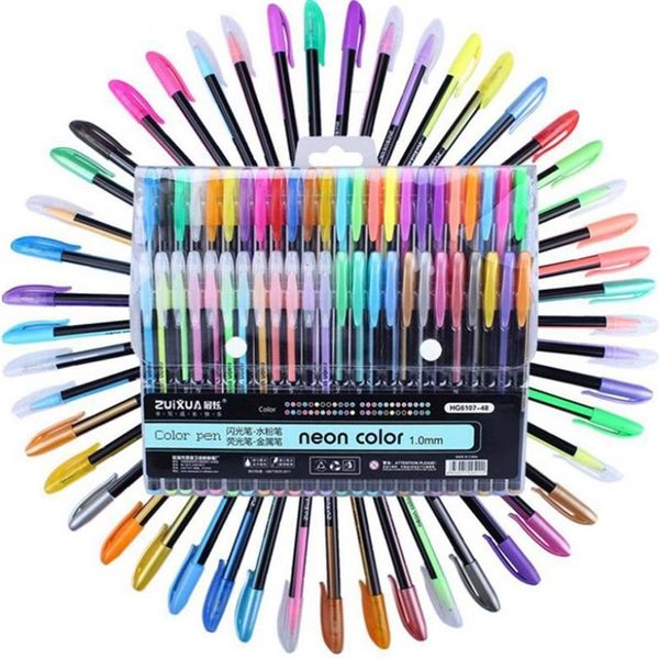 48pcs Farben Glitzer Skizze Zeichnung Farbstiftmarkierungen Gel -Stifte Set Rollerball Pastell Neon Marker Office School Briefpapier 220715