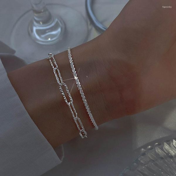 Link Cadeia moda moda jóias 925 Pulseiras de prata esterlina presentes femininos de bracelete simples judeu Bijoux Fawn22